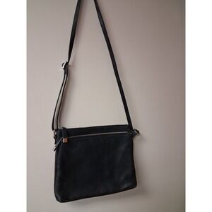 Margot New York Black Leather Crossbody Bag Silver Zip Elegant Shoulder Bag